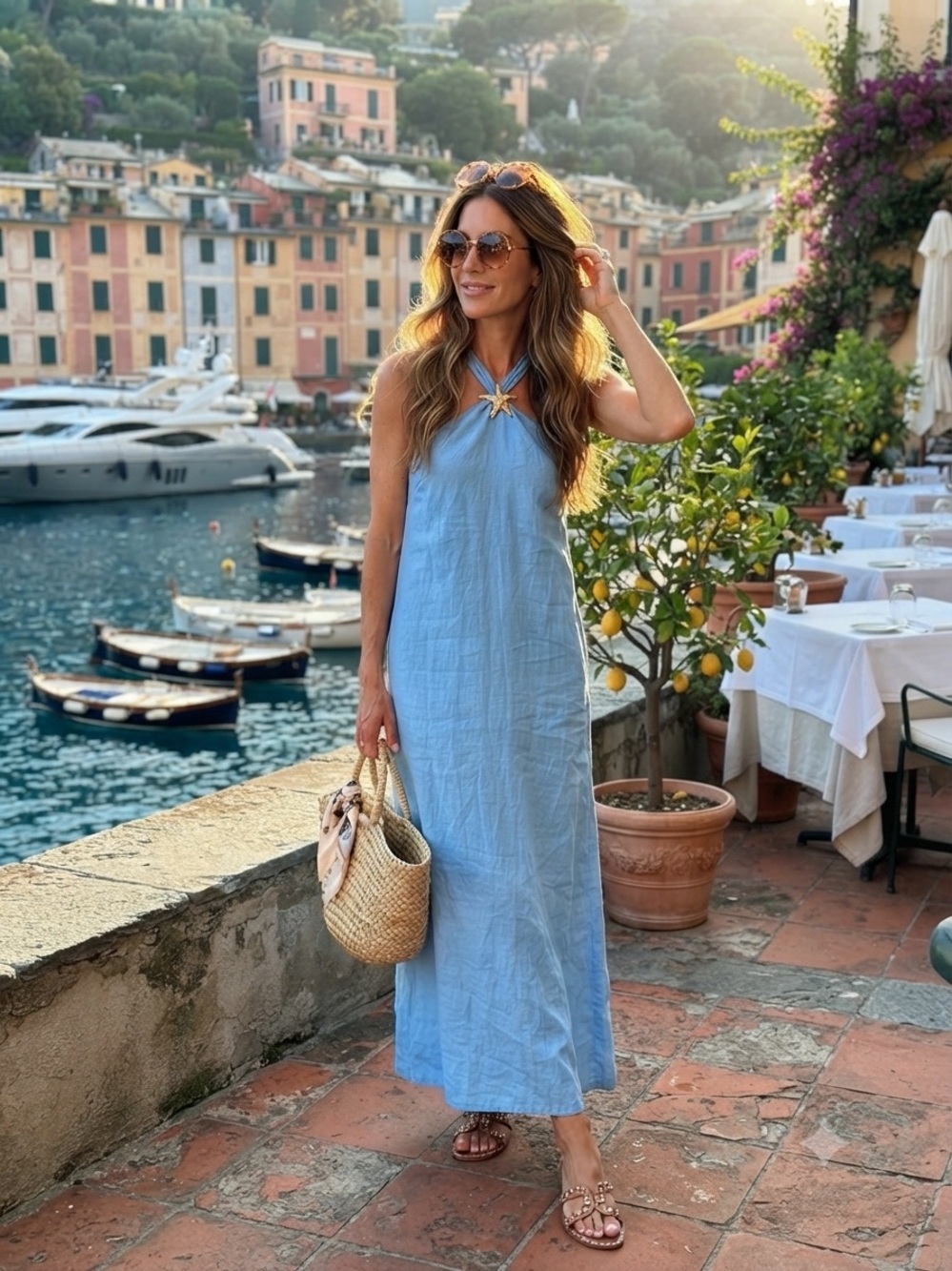 Powder Blue Halter Maxi Dress with Shell Detail